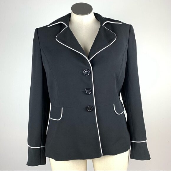 Tahari Womens blazer size 16 black white piping 3 button career Jacket - Picture 9 of 9